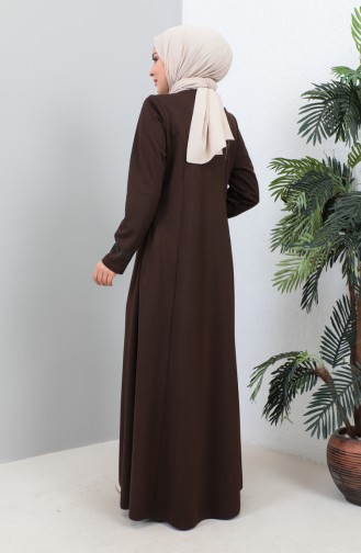 Plus Size Stoned Abaya with Pocket 4260-04 Brown 4260-04