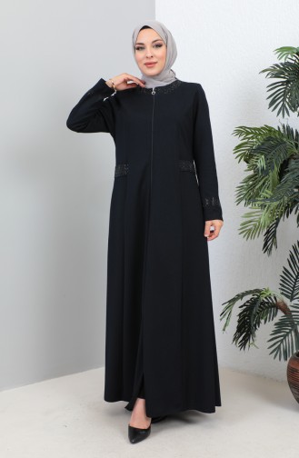 Abaya Avec Poche Stoned Grande Taille 4260-06 Bleu Marine 4260-06