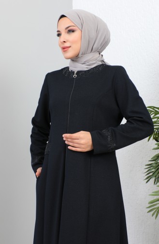 Abaya Avec Poche Stoned Grande Taille 4260-06 Bleu Marine 4260-06