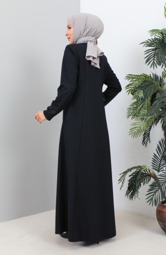 Plus Size Stoned Abaya with Pocket 4260-06 Navy Blue 4260-06