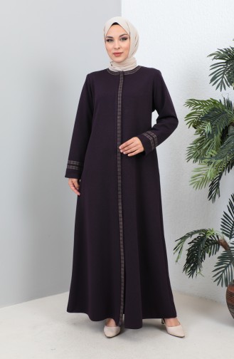 Plus Size Embroidered Zippered Abaya 4261-01 Purple 4261-01