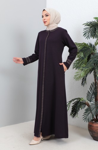 Plus Size Embroidered Zippered Abaya 4261-01 Purple 4261-01