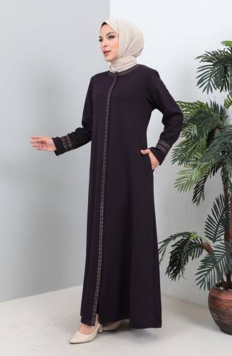 Abaya Brodée A Fermeture Grande Taille 4261-01 Pourpre 4261-01