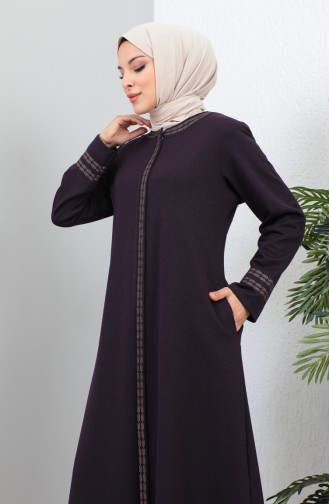 Plus Size Embroidered Zippered Abaya 4261-01 Purple 4261-01