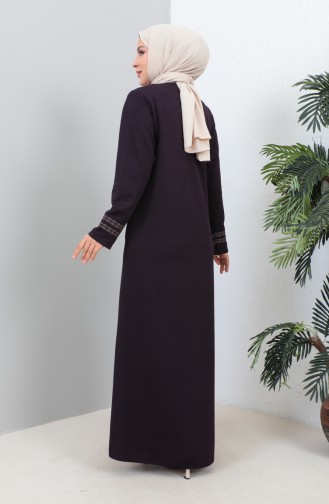 Groot Formaat Geborduurde Abaya Met Ritssluiting 4261-01 Paars 4261-01