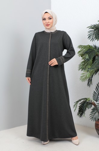 Plus Size Embroidered Zippered Abaya 4261-02 Smoke Gray 4261-02