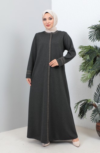 Groot Formaat Geborduurde Abaya Met Ritssluiting 4261-02 Gerookt 4261-02