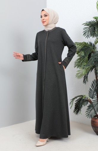 Abaya Brodée A Fermeture Grande Taille 4261-02 Fumé 4261-02