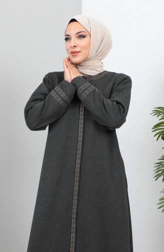 Groot Formaat Geborduurde Abaya Met Ritssluiting 4261-02 Gerookt 4261-02