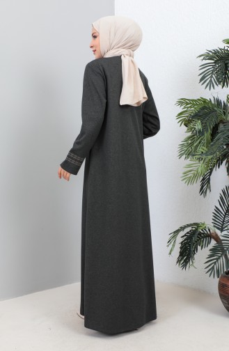 Groot Formaat Geborduurde Abaya Met Ritssluiting 4261-02 Gerookt 4261-02