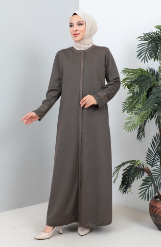 Große Bestickte Abaya Mit Reißverschluss 4261-03 Nerz 4261-03