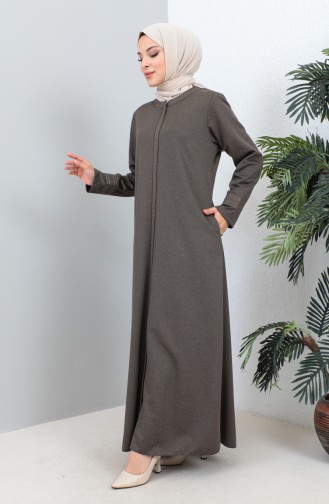 Groot Formaat Geborduurde Abaya Met Ritssluiting 4261-03 Mink 4261-03