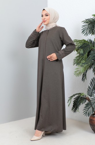 Große Bestickte Abaya Mit Reißverschluss 4261-03 Nerz 4261-03