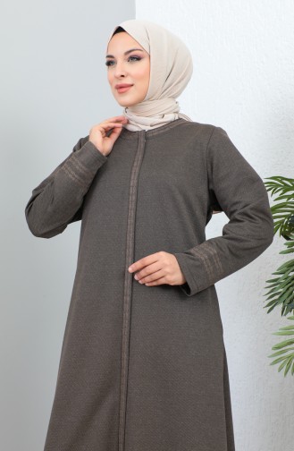 Große Bestickte Abaya Mit Reißverschluss 4261-03 Nerz 4261-03