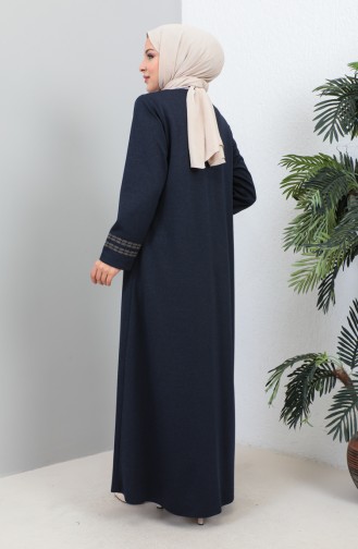 Plus Size Embroidered Zippered Abaya 4261-04 Navy Blue 4261-04