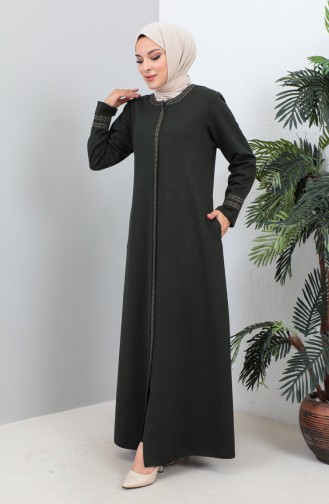 Groot Formaat Geborduurde Abaya Met Ritssluiting 4261-05 Kaki 4261-05