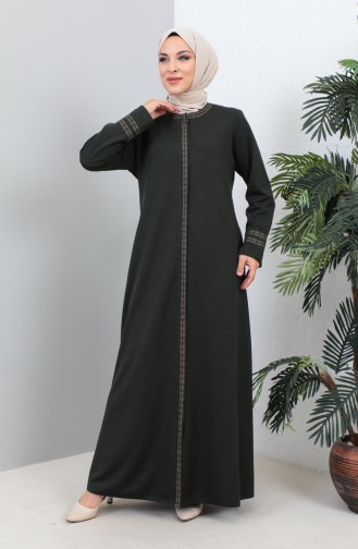 Groot Formaat Geborduurde Abaya Met Ritssluiting 4261-05 Kaki 4261-05