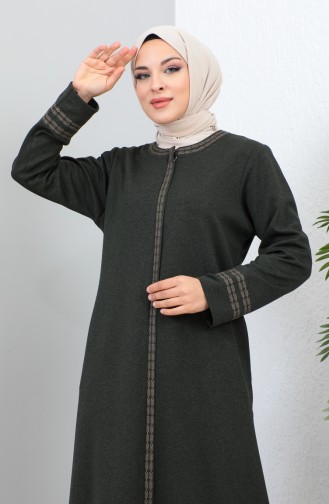 Groot Formaat Geborduurde Abaya Met Ritssluiting 4261-05 Kaki 4261-05