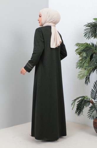 Groot Formaat Geborduurde Abaya Met Ritssluiting 4261-05 Kaki 4261-05