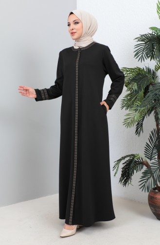 Plus Size Embroidered Zippered Abaya 4261-06 Black 4261-06