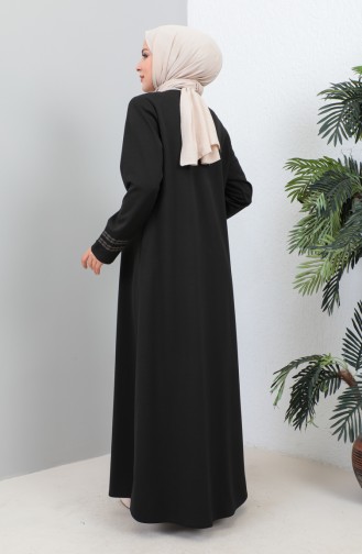 Groot Formaat Geborduurde Abaya Met Ritssluiting 4261-06 Zwart 4261-06