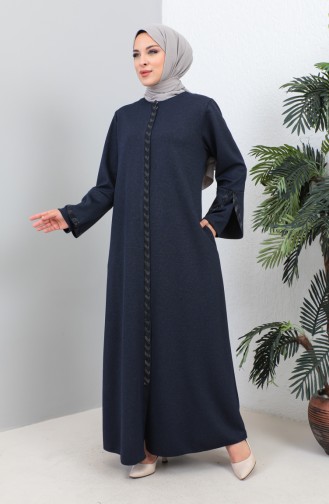 Large Size Stone Printed Abaya 4264-01 Navy Blue 4264-01