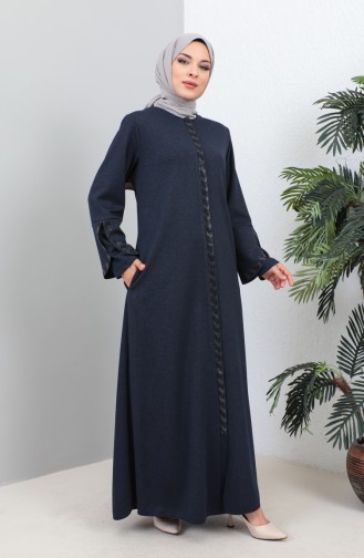 Abaya Imprimé Pierre Grande Taille 4264-01 Bleu Marine 4264-01