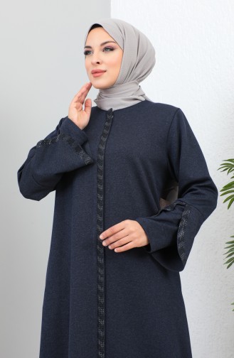 Large Size Stone Printed Abaya 4264-01 Navy Blue 4264-01