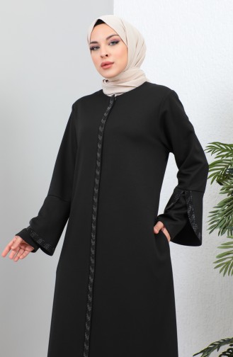 Groot Formaat Abaya Met Steenprint 4264-05 Zwart 4264-05