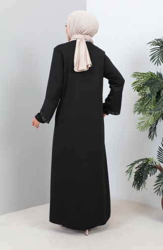 Large Size Stone Printed Abaya 4264-05 Black 4264-05