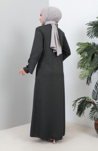 Plus Size Stone Printed Abaya 4264-06 Anthracite 4264-06