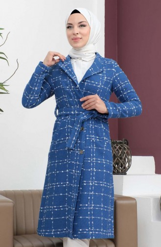 Belt Detailed Buttoned Cashmere Coat Indigo 19176 15010