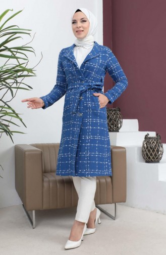 Belt Detailed Buttoned Cashmere Coat Indigo 19176 15010