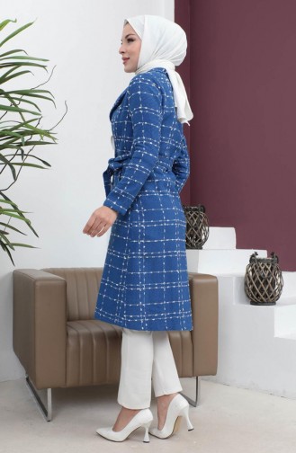 Belt Detailed Buttoned Cashmere Coat Indigo 19176 15010