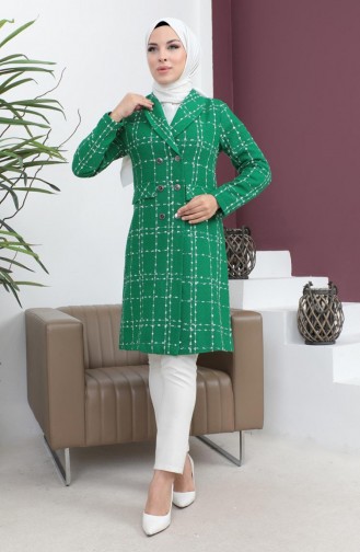 Buttoned Wide Collar Cuff Coat Emerald 19177 15012