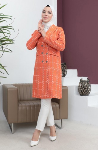 Buttoned Wide Collar Cashmere Coat Orange 19177 15013