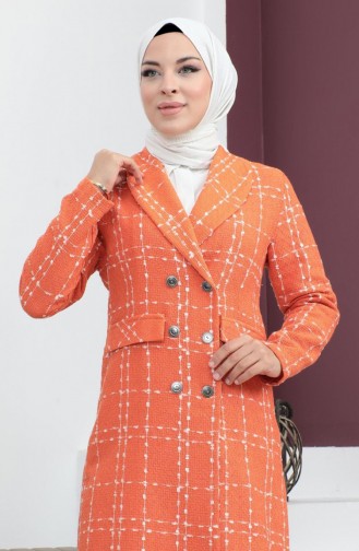 Buttoned Wide Collar Cashmere Coat Orange 19177 15013