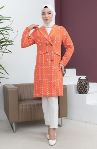 Buttoned Wide Collar Cashmere Coat Orange 19177 15013