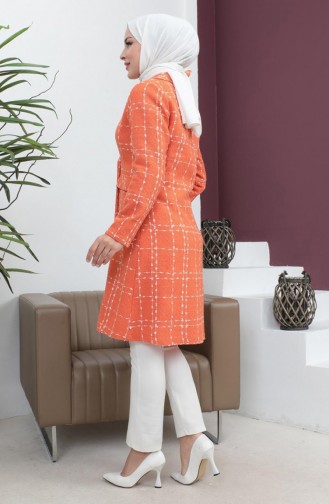 Buttoned Wide Collar Cashmere Coat Orange 19177 15013