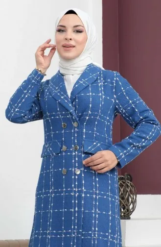 Buttoned Wide Collar Stitching Coat Indigo 19177 15014