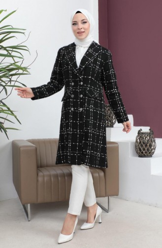 Buttoned Wide Collar Cashmere Coat Black 19177 15015