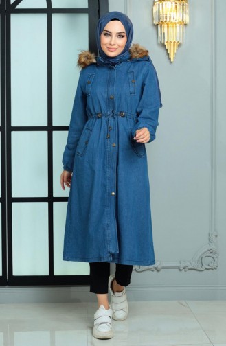 Manteau En Jean à Capuche Denim Foncé 19173 14996