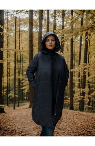 Vivezza Manteau Matelassé à Motif Ray 8512 8512-01 Noir 8512-01