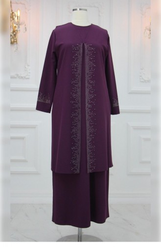 Amine Hüma Filiz Hijab Abendkleid Pflaume 2944