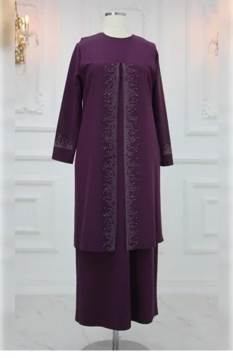 Amine Hüma Filiz Hijab Abendkleid Pflaume 2944