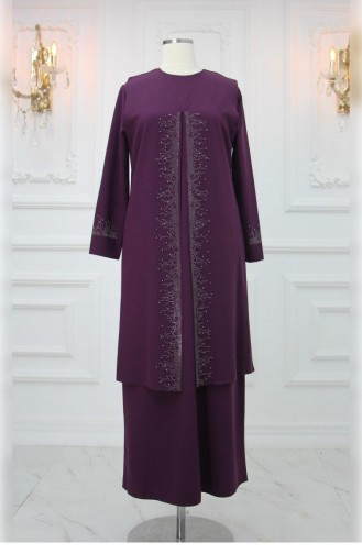 Amine Hüma Filiz Hijab Abendkleid Pflaume 2944