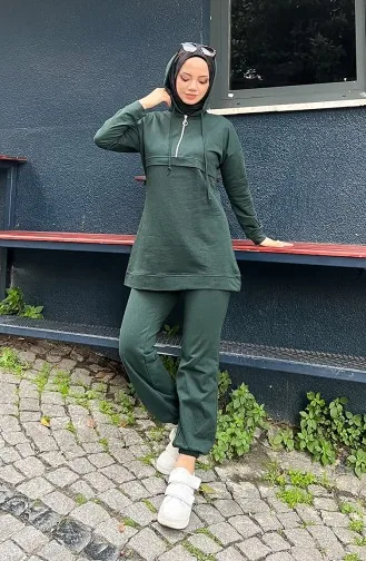 Zippered Hooded Tracksuit 03059-01 Nefti Green 03059-01