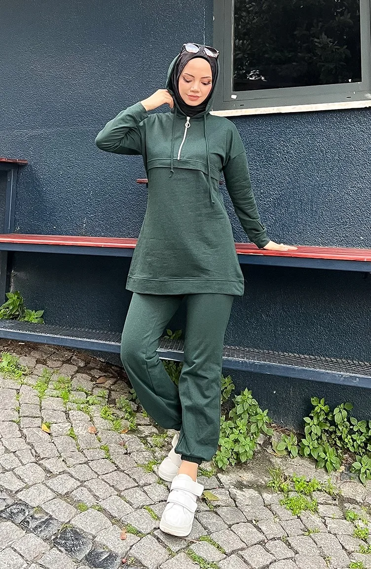 Zippered Hooded Tracksuit 03059-01 Nefti Green 03059-01