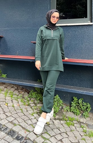 Zippered Hooded Tracksuit 03059-01 Nefti Green 03059-01