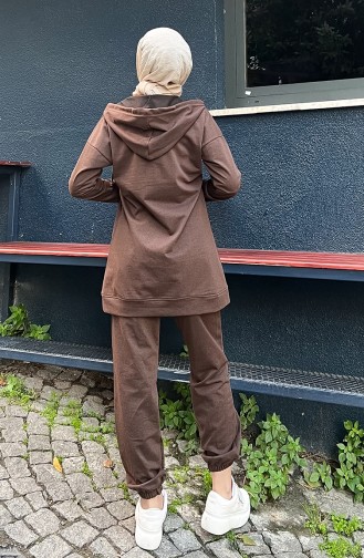 Zippered Hooded Tracksuit Set 03059-02 Brown 03059-02